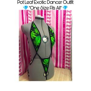 Cannabis / Pot Leaf One Piece Exotic Pole Dance Stripper Outfit